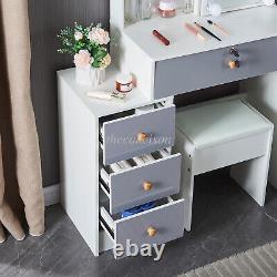 Dressing Table With Drawers Mirror Stool Set Makeup Desk Vanity Table Bedroom UK