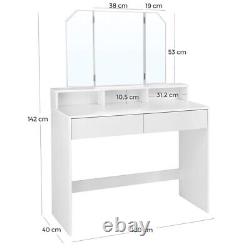 Dressing Table With Drawers & Trifold Mirror Makeup DeskTable Bedroom Dressing T