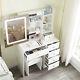 Dressing Table With Led Lighted Mirror & 6 Drawers Vanity Makeup Desk Stool Set