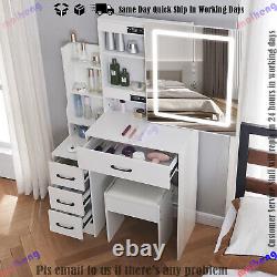 Dressing Table With LED Lighted Sliding Mirror and Stool Vanity Makeup Desk Set