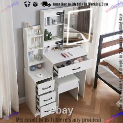 Dressing Table With LED Lighted Sliding Mirror and Stool Vanity Makeup Desk Set