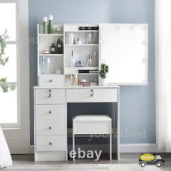 Dressing Table With LED Lights Sliding Mirror Vanity Table Makeup Desk Dresser