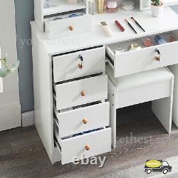 Dressing Table With LED Lights Sliding Mirror Vanity Table Makeup Desk Dresser