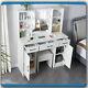 Dressing Table With Led Mirror 2 Large Drawers 6 Open Shelves Vanity Makeup Desk