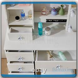 Dressing Table With LED Mirror 6 Drawers &Crystal Knob Pull Vanity Makeup Desk