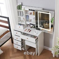 Dressing Table With LED Sliding Mirror 6 Drawers Touch-Screen Makeup Vanity Desk
