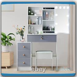 Dressing Table With LED Sliding Mirror & Stool Vanity Table Makeup Desk Bedroom