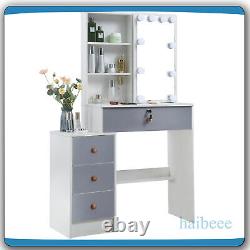 Dressing Table With LED Sliding Mirror & Stool Vanity Table Makeup Desk Bedroom