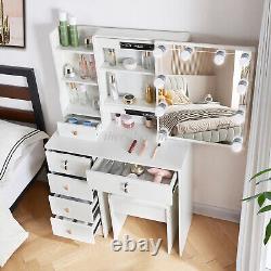 Dressing Table With Mirror 6 Drawers Stool Set Bedroom Vanity Table Makeup Desk