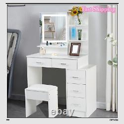 Dressing Table With Mirror LED Touch-screen Lights Vanity Makeup Desk Set UK New