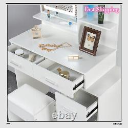 Dressing Table With Mirror LED Touch-screen Lights Vanity Makeup Desk Set UK New