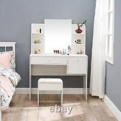 Dressing Table With Mirror Stool Big Drawers Open Shelf Writing Desk Bedroom