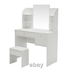 Dressing Table With Mirror Stool Big Drawers Open Shelf Writing Desk Bedroom