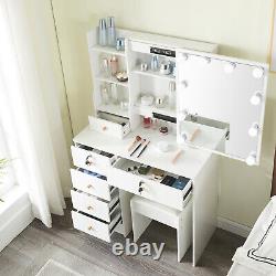 Dressing Table With Slide Mirror 6 Drawers Stool Set Bedroom Vanity Makeup Desk