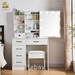 Dressing Table With Sliding Mirror Hollywood 10 LED Bulbs &6 Drawers Makeup Desk