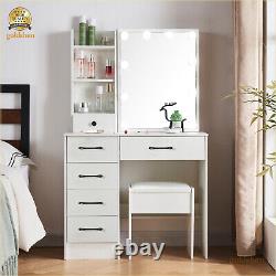 Dressing Table With Sliding Mirror Hollywood 10 LED Bulbs &6 Drawers Makeup Desk