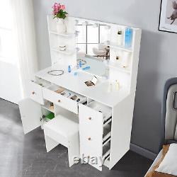 Dressing Table with 10 LED Lighted Mirror 5 Drawers Vanity Makeup Desk Stool Set