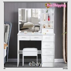 Dressing Table with 10 LED Lighted Mirror Vanity Makeup Desk 7 Drawers For girls
