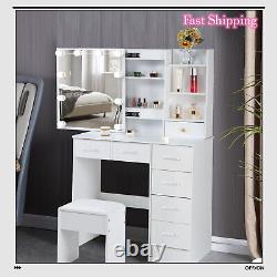 Dressing Table with 10 LED Lighted Mirror Vanity Makeup Desk 7 Drawers For girls
