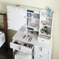 Dressing Table with 10 LED Lights Mirror 6 Drawers Vanity Make Up Desk Bedroom