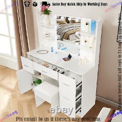 Dressing Table with 10 LED Lights Mirror and Stool Modern Makeup Desk Vanity Set