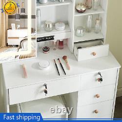 Dressing Table with 6 drawers Vanity Hollywood with LED Sliding Mirror and Stool UK