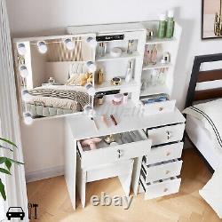 Dressing Table with Drawers LED Mirror Stool Set Bedroom Makeup Desk Vanity Set