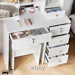 Dressing Table with Drawers LED Mirror Stool Set Bedroom Makeup Desk Vanity Set