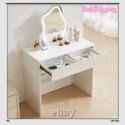 Dressing Table with Drawers Make Up Desk With LED Mirror Modern for Girls, UK