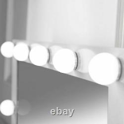 Dressing Table with Hollywood LED Bulbs Mirror Glass Tabletop Stool Grey Set