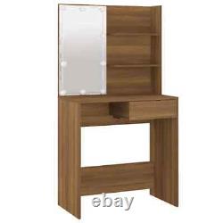 Dressing Table with LED Brown Oak 74.5x40x141 cm