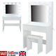 Dressing Table With Led Bulbs Mirror Glass Tabletop Stool Set Large Drawer White