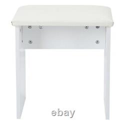 Dressing Table with LED Bulbs Mirror Glass Tabletop Stool Set Large Drawer White