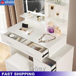 Dressing Table with LED Light Mirror Stool Drawer Vanity Makeup Desk Cabinet Set