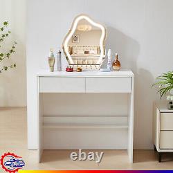 Dressing Table with LED Light Mirror Vanity Set Makeup Desk with 2 Drawers White