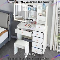 Dressing Table with LED Lighted Mirror 5 Drawers Vanity Makeup Desk Stool Set UK
