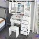 Dressing Table With Led Lighted Mirror 5 Drawers Vanity Makeup Desk Stool Set Uk