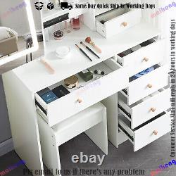 Dressing Table with LED Lighted Mirror 5 Drawers Vanity Makeup Desk Stool Set UK