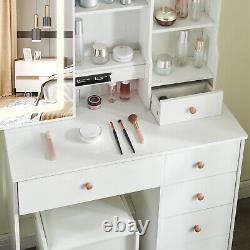 Dressing Table with LED Lighted Mirror and 5 Drawer Vanity Makeup Desk Stool Set