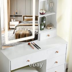Dressing Table with LED Lighted Mirror and 5 Drawer Vanity Makeup Desk Stool Set