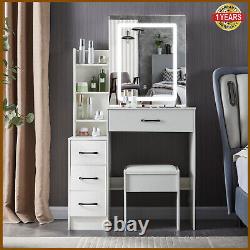 Dressing Table with LED Lighted Sliding Mirror and Stool Vanity Makeup Desk Set