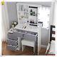 Dressing Table With Led Lights Mirror Makeup Vanity Table Stool White & Grey