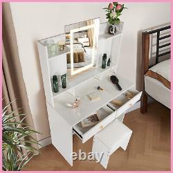 Dressing Table with LED Lights Sliding Touch-sreen Mirror Makeup Desk Vanity Set