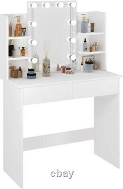 Dressing Table with LED Lights, Vanity Table with Adjustable Brightness Mirror