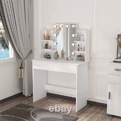 Dressing Table with LED Lights, Vanity Table with Adjustable Brightness Mirror