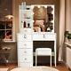 Dressing Table With Led Mirror & 6 Drawers White Vanity Dressing Table Set