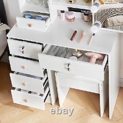 Dressing Table with LED Mirror & 6 Drawers White Vanity Dressing Table Set