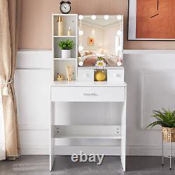 Dressing Table with LED Mirror Modern Vanity Table Makeup Desk Set Drawers White