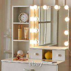 Dressing Table with LED Mirror Modern Vanity Table Makeup Desk Set Drawers White