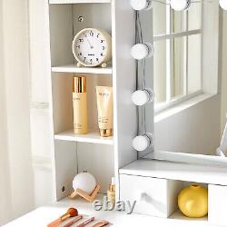 Dressing Table with LED Mirror Modern Vanity Table Makeup Desk Set Drawers White